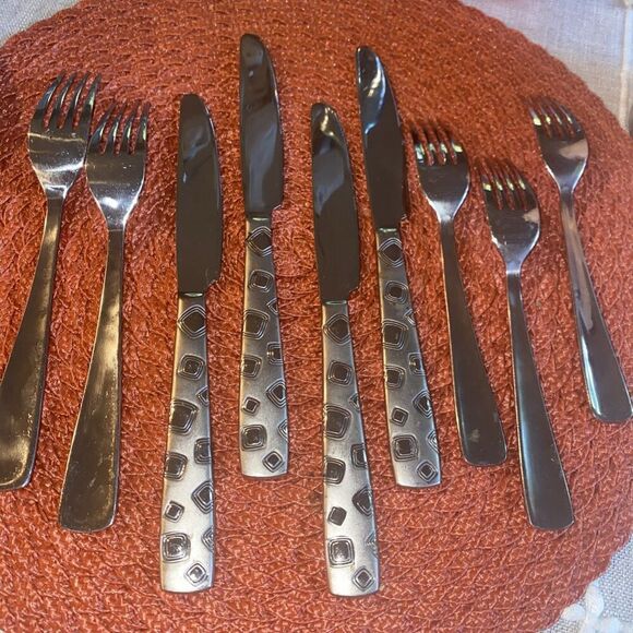 Cambridge Bedrock Sand Flatware Geometric Mod 3 Salad Fork/2 Dinner Fork/4 Knife - Picture 8 of 9